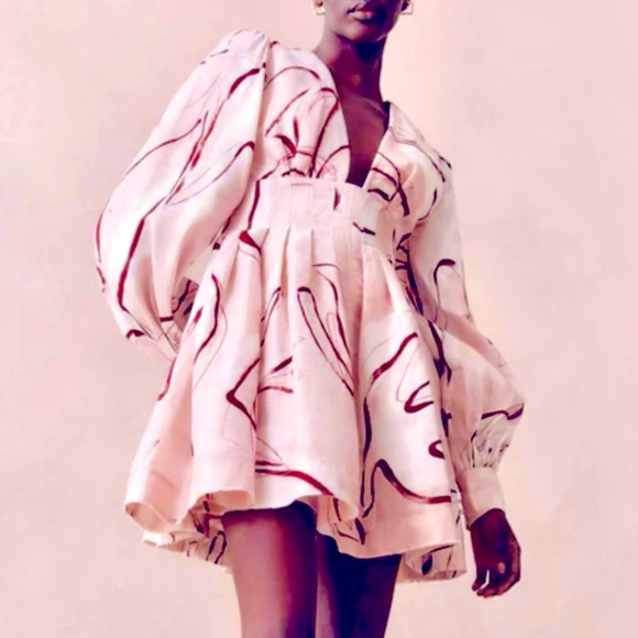 🌺🎉HP🎉🌺 NWT Aje Amelia Plunge Mini Dress Whimsical Dove - Picture 7 of 16